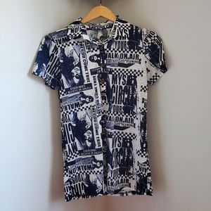 Korean Graphic Design Semi Button-Down Shirt.